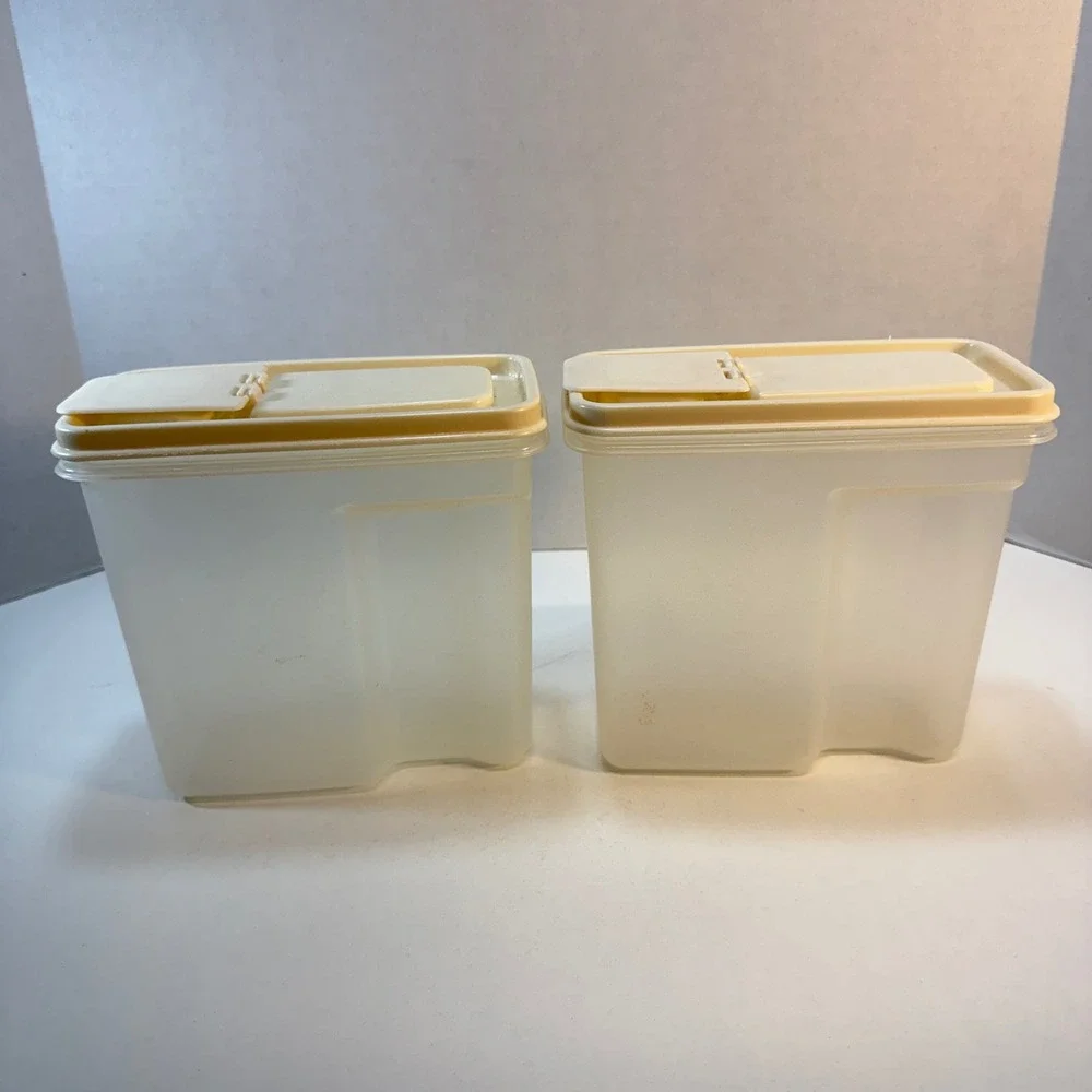 Rubbermaid Cereal Keeper Set Of 2 Almond Clear Vintage 4 Cup Flip‎ Top Lid